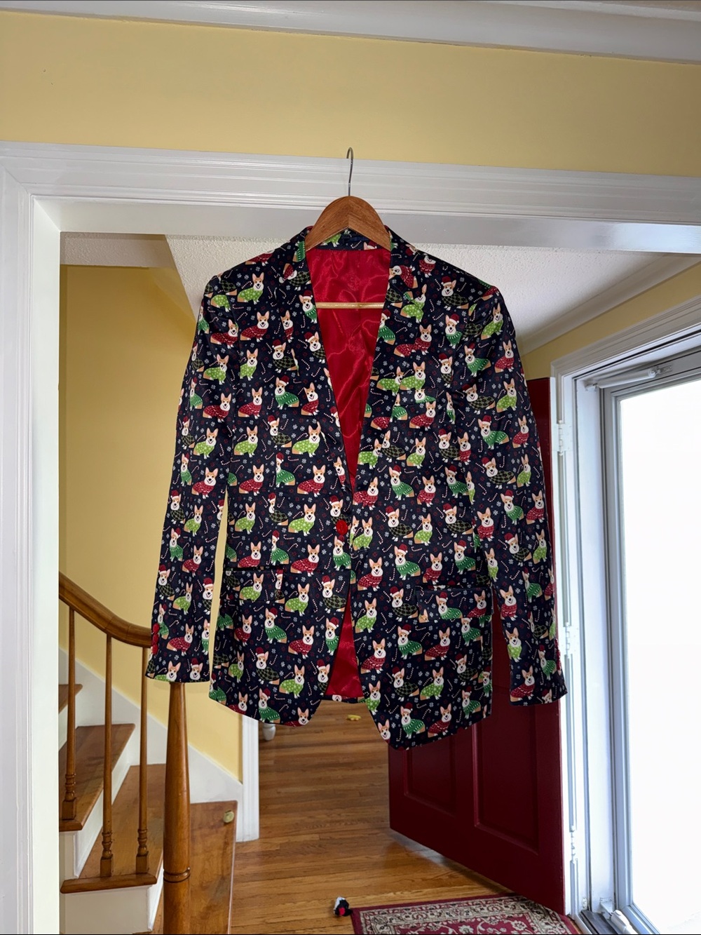 Women's Navy Novelty Holiday Blazer with Red Lining
